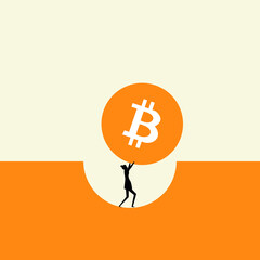 Business concept with bitcoin. Bitcoin as a volatile and unstable cryptocurrency will crash and fall. Vector illustration.