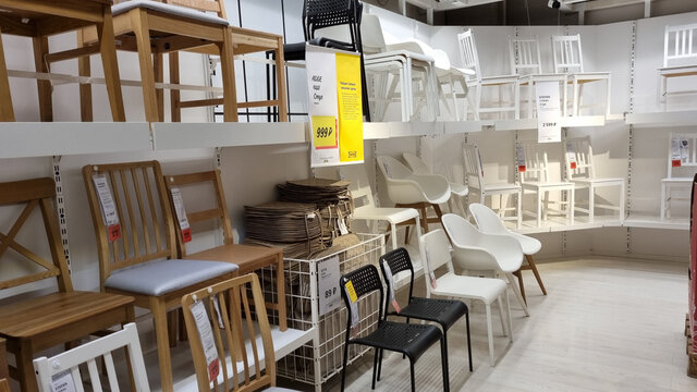Chairs for sale in the furniture store Ikea