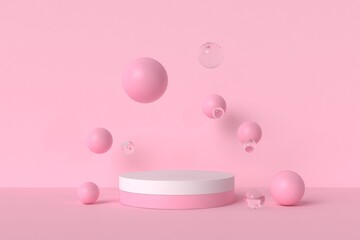 Abstract minimal scene, pink color design for cosmetic or product display podium 3d render.	