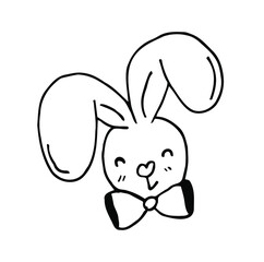 Hand drawn easter bunny.clip art animal, cute funny rabbit, bunny, animal line drawing illustration for kid coloring and easter design