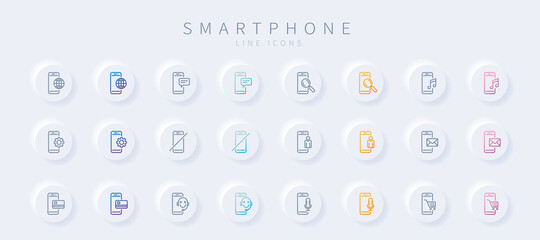 Set of smartphone icons in line style.