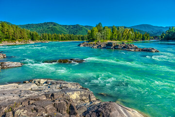katun river with turquoise water and stones