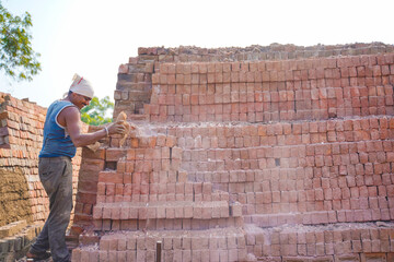 Indian Labor working at brick factory