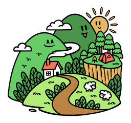 beautiful cute mountain scenery in the morning