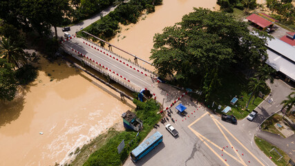 AERIAL TOP DOWN FOOTAGE OF MALAYSIA AFTERMATH BIGGEST FLOOD COVERING MAJOR AREA IN SELANGOR AND KLANG VALLEY. IT SIDE IMPACT FROM THE RAI TYPHOON.	