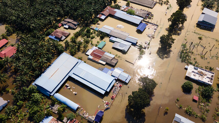 AERIAL TOP DOWN FOOTAGE OF MALAYSIA AFTERMATH BIGGEST FLOOD COVERING MAJOR AREA IN SELANGOR AND...