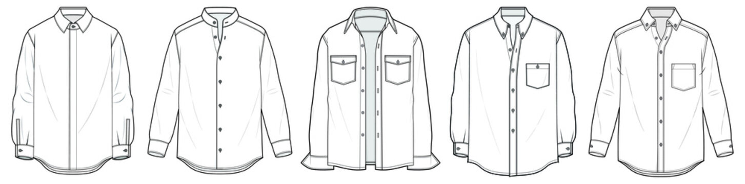 flat sketch set of mens long sleeve shirts vector illustration