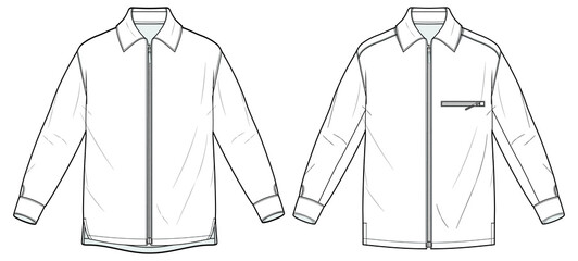 mens long sleeve zip front collar shirt flat sketch vector illustration © SQB Creation 