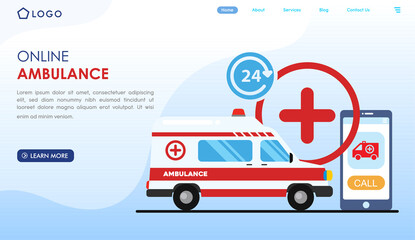 Online ambulance concept landing page website illustration vector flat design © yelosmiley