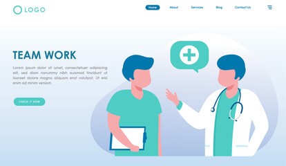Doctors discussion concept. medical vector flat illustration template landing page