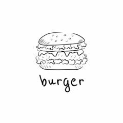 Burger logo in a linear hand drawing style on a white background