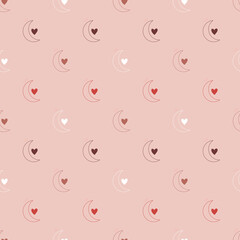 Moon seamless pattern pink background girlie textile fabrics design vector repeat looped texture seamless backdrop on dark pink background scandinavian nordic wich style