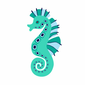 Seahorse colorful icon on white background. Beautiful silhouette for tattoo design, wedding festive card, fashion ornaments, logo, children, pattern. Vector illustration.