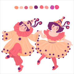 Dancing children. Carnival costumes. Children in carnival. Isolated vector illustration  on white background. - obrazy, fototapety, plakaty