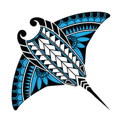 Tribal manta ray fish tattoo illustration - obrazy, fototapety, plakaty
