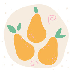 Flat pear hand drawn vector illustration. Ripe fruit, juicy organic food abstract drawing isolated on pastel beige background. Trendy home decor. Modern color print
