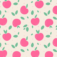 Apple silhouettes flat vector seamless pattern. Food abstract drawing shapes on beige background. Creative print, wallpaper, trendy home decor design element