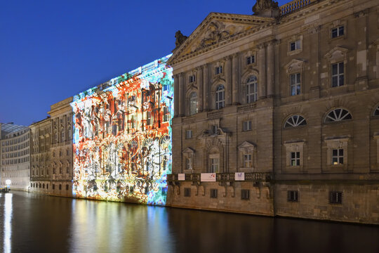 Central and Regional library ZLB along the Spree during the Festival of Lights, Berlin Mitte district, Berlin, Germany