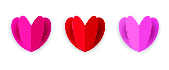 Origami paper hearts vector illustration isolated on white background. Red and pink heart icons.