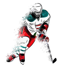 Hockey Player in Action Abstract Splatter