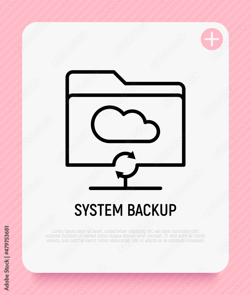 Poster system backup in cloud service thin line icon. modern vector illustration.