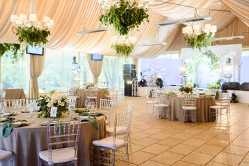 restaurant with elegant wedding table setting	