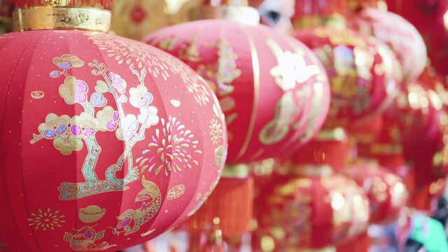 Traditional red lanterns at Lunar New Year market, Vietnam