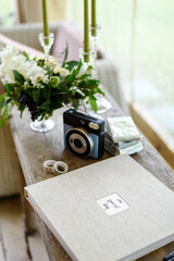 wedding area with wish book and instant camera