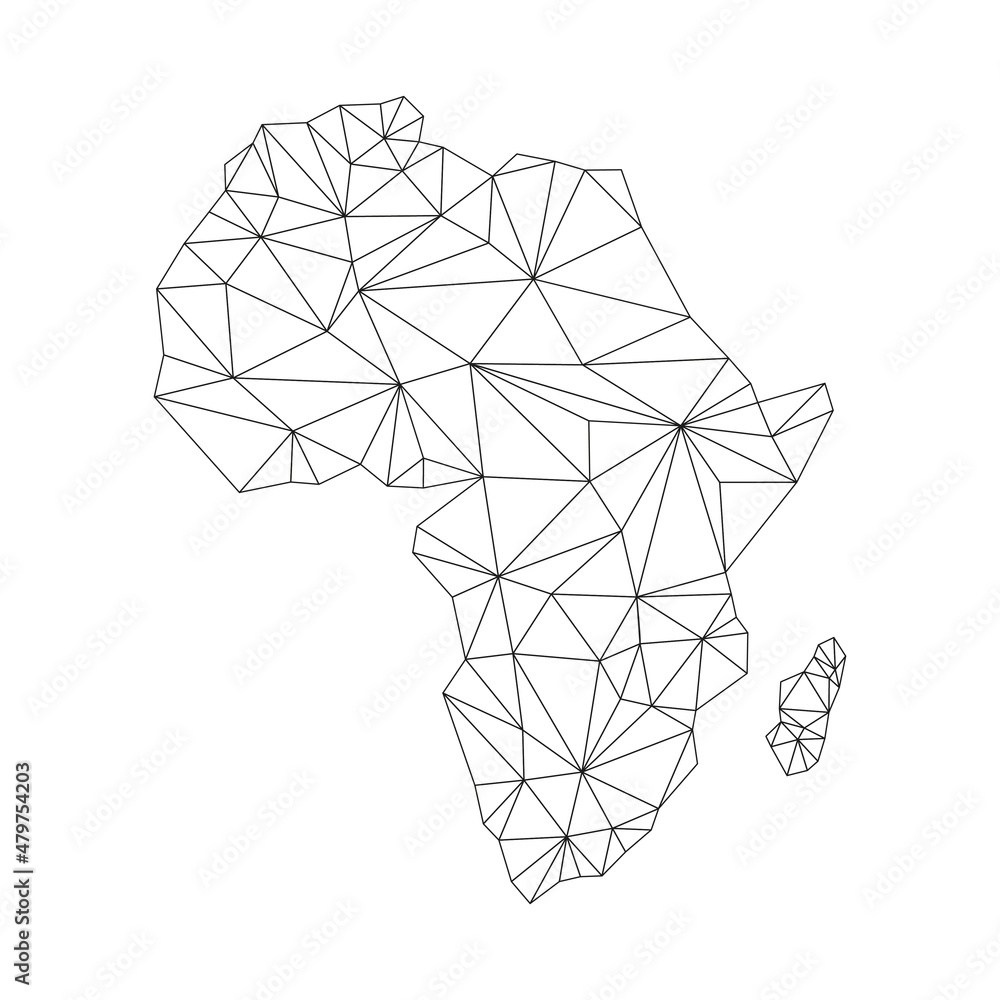 Poster africa map with polygonal shapes. world map linear continent. map of africa continent with triangula