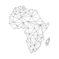 Africa map with polygonal shapes. World map linear continent. Map of Africa continent with triangular line elements. Vector illustration isolated on white. 