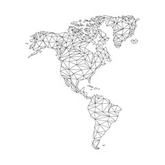 North and South America map. World map with triangular shapes. Map of North and South America continent with polygonal line elements. Vector illustration isolated on white. 