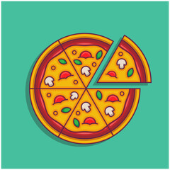 Pizza flat design cartoon top view