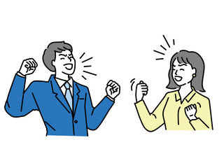 ビジネスイラスト(やる気、挑戦、努力、男性、目標、成功、ステップアップ、成長、ガッツポーズ、向上心) Vision vector illustration. Flat tiny business direction persons concept. Motivation, challenge, effort, women, goals, independence, guts pose