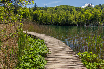 Fototapeta na wymiar Boardwalk in Plitvice Lakes National Park, Croatia