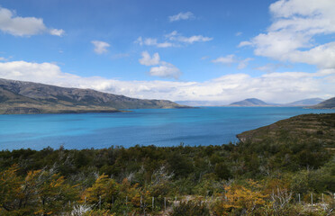 Fototapeta na wymiar Patagonian landscape with Lake Toro in the background, Chile