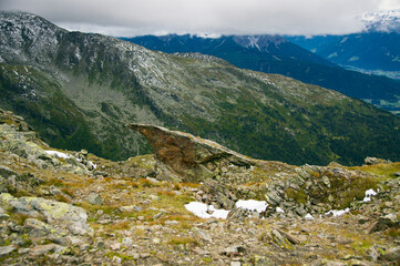 Fototapeta premium Mountain meadow on a cloudy day in late summer.