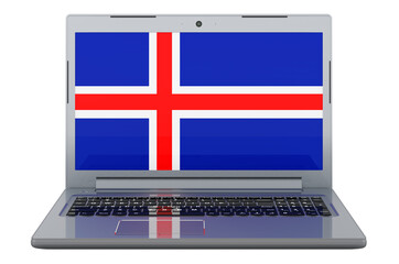 Icelandic flag on laptop screen. 3D illustration