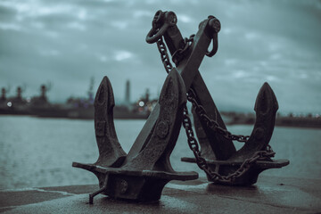 Anchor on the embankment in Kronstadt (Saint Petersburg, Russia)