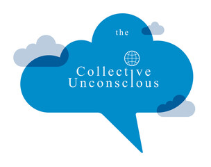 Collective unconscious psychology and sociology theme vector concept shown with speech bubble in a shape of cloud, symbolizes big data of people opinions and beliefs.