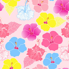 Hibiscus Flower Pattern. Hibiscus pattern. Tropical pattern.