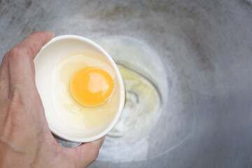 Close up photo of fried egg in a pan