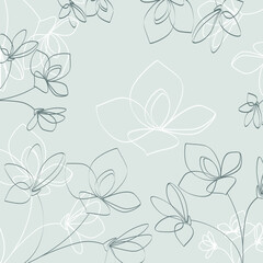Abstract background of contour flowers in pastel gray colors. Illustration for postcards and backgrounds. Vector art.