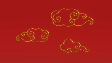 Chinese style gold clouds background. Chinese new year greeting card template with golden round and...