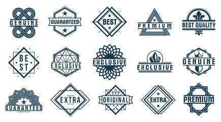 Premium best quality vector emblems set, black and white badges and logos collection for different products and business, classic graphic design elements, insignias and awards.