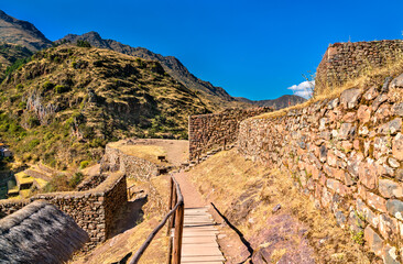 Pisac archaeological complex in the Sacred Valley of the Incas in Peru - obrazy, fototapety, plakaty