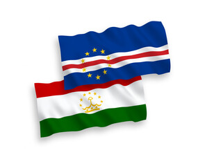 Flags of Republic of Cabo Verde and Tajikistan on a white background