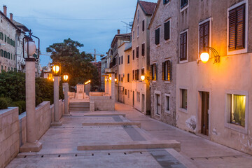 Evening view of a street in Sibenik, Croatia