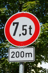 Verkehrsschild  Durchfahrt bis 7,5 Tonnen, Deutschland