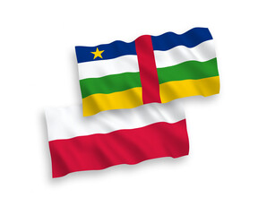 Flags of Central African Republic and Poland on a white background