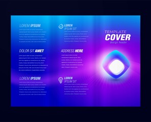 Obraz premium Tri-fold luminescence rays 3d element vector cover design template violet and blue color gradient vector